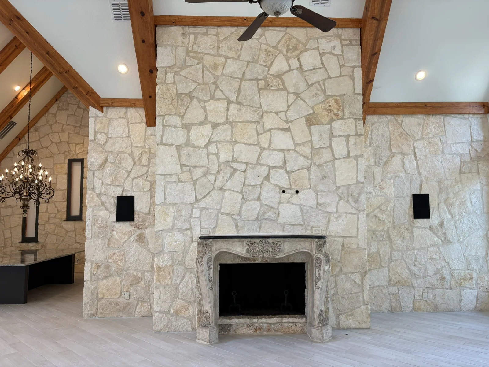 Main residence, stone fireplace, 2140 Bells Chapel Road - September 2026